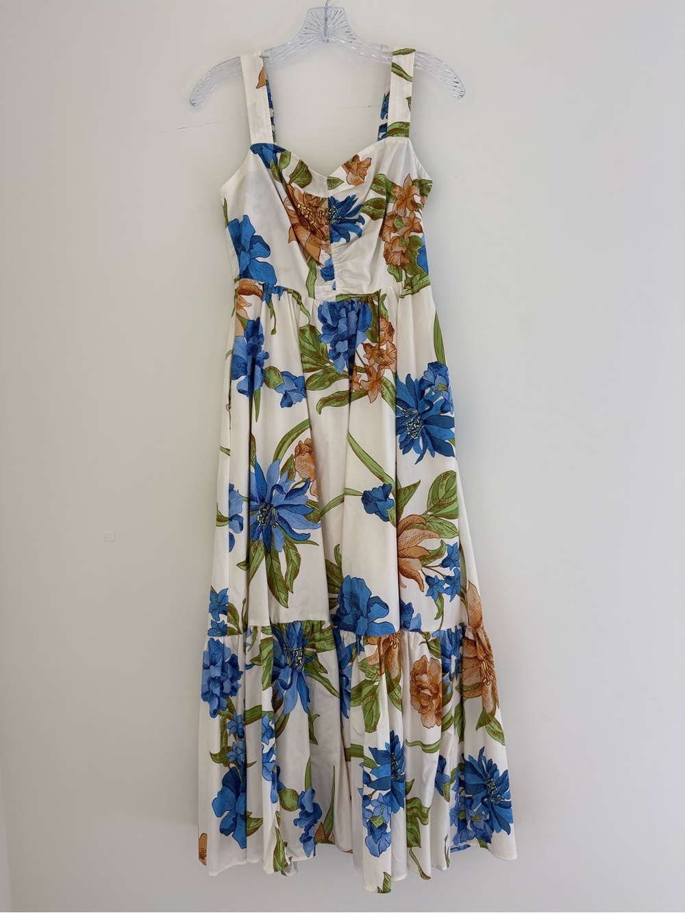 NWT Current Air Blue Floral Cotton Tencel Midi Dress Pockets Sz S